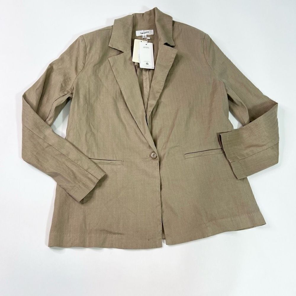 Level 99 Jacket Blazer Womens Medium Tan Linen Honey Bronze Single Button New